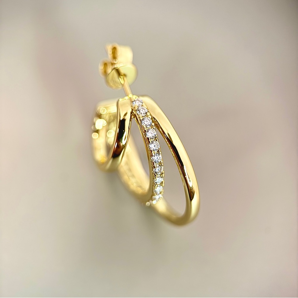 S925 Minimalist Moissanite Layered C-Hoop Studs Earrings - Picture 7 of 9
